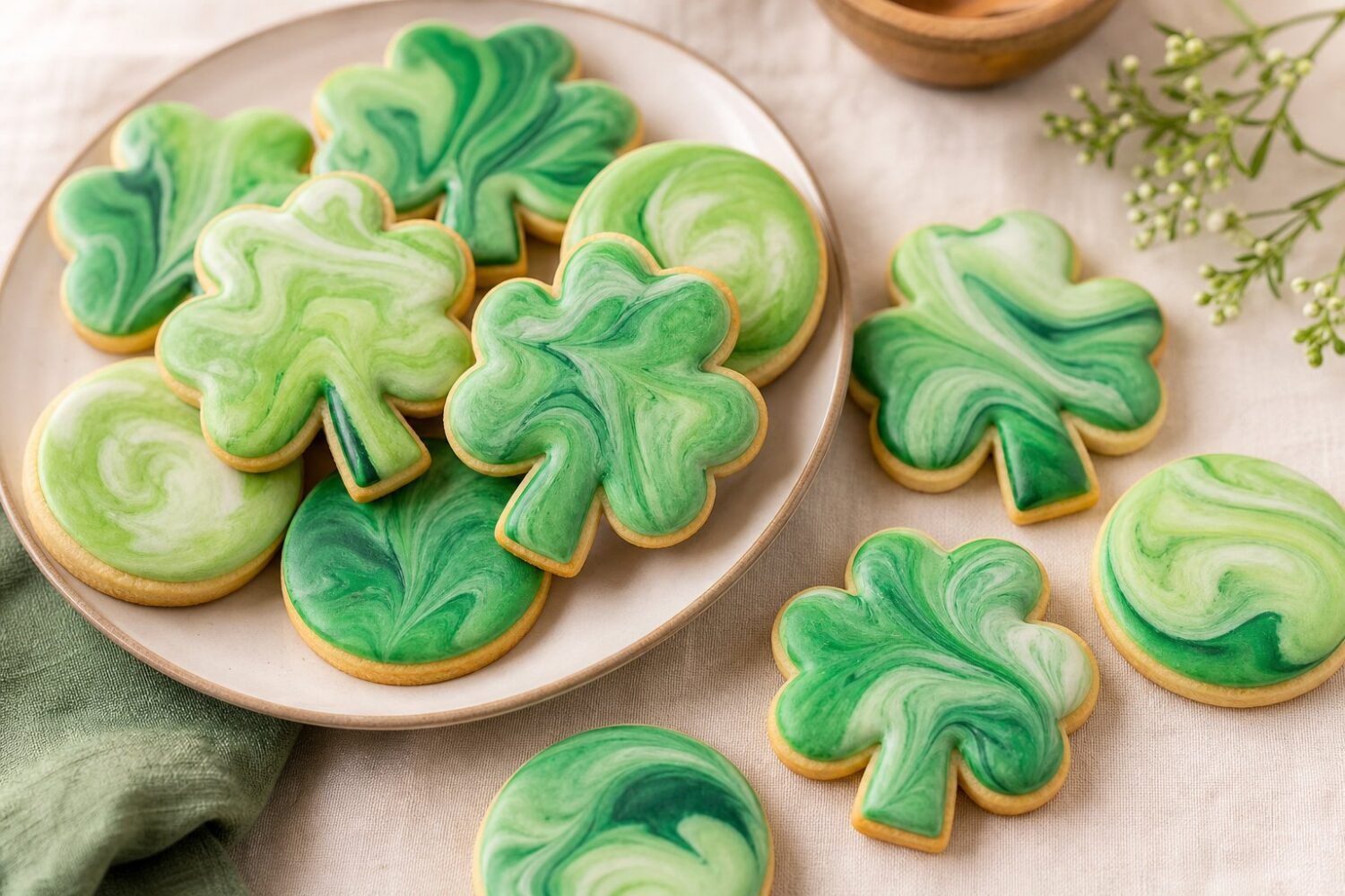 Shamrock sugar cookies with green ombre royal icing