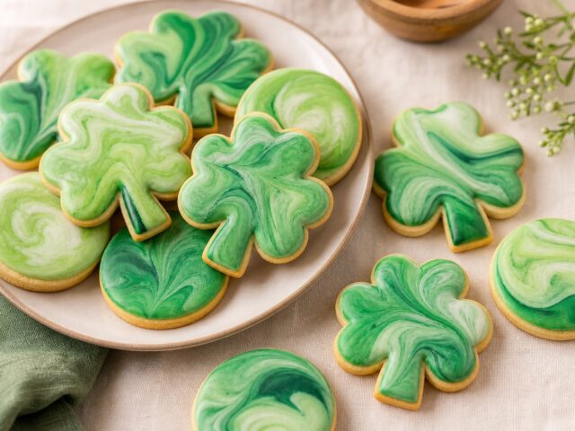 Shamrock sugar cookies with green ombre royal icing