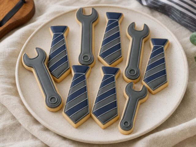 Necktie and wrench shaped Father's Day sugar cookies
