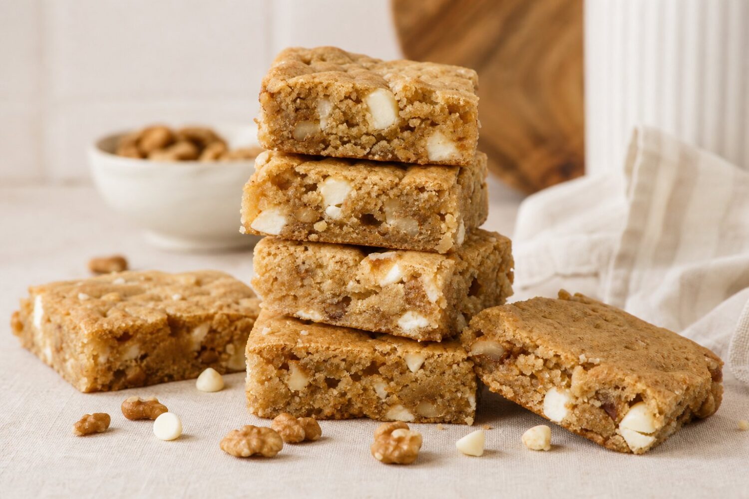 Gluten-free blondies with white chocolate chips and walnuts