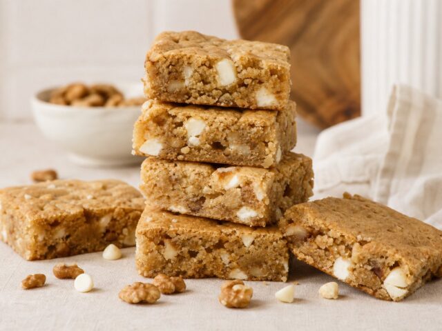 Gluten-free blondies with white chocolate chips and walnuts